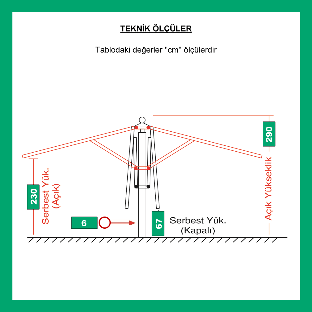 Ahşap şemsiye teknik ölçüler