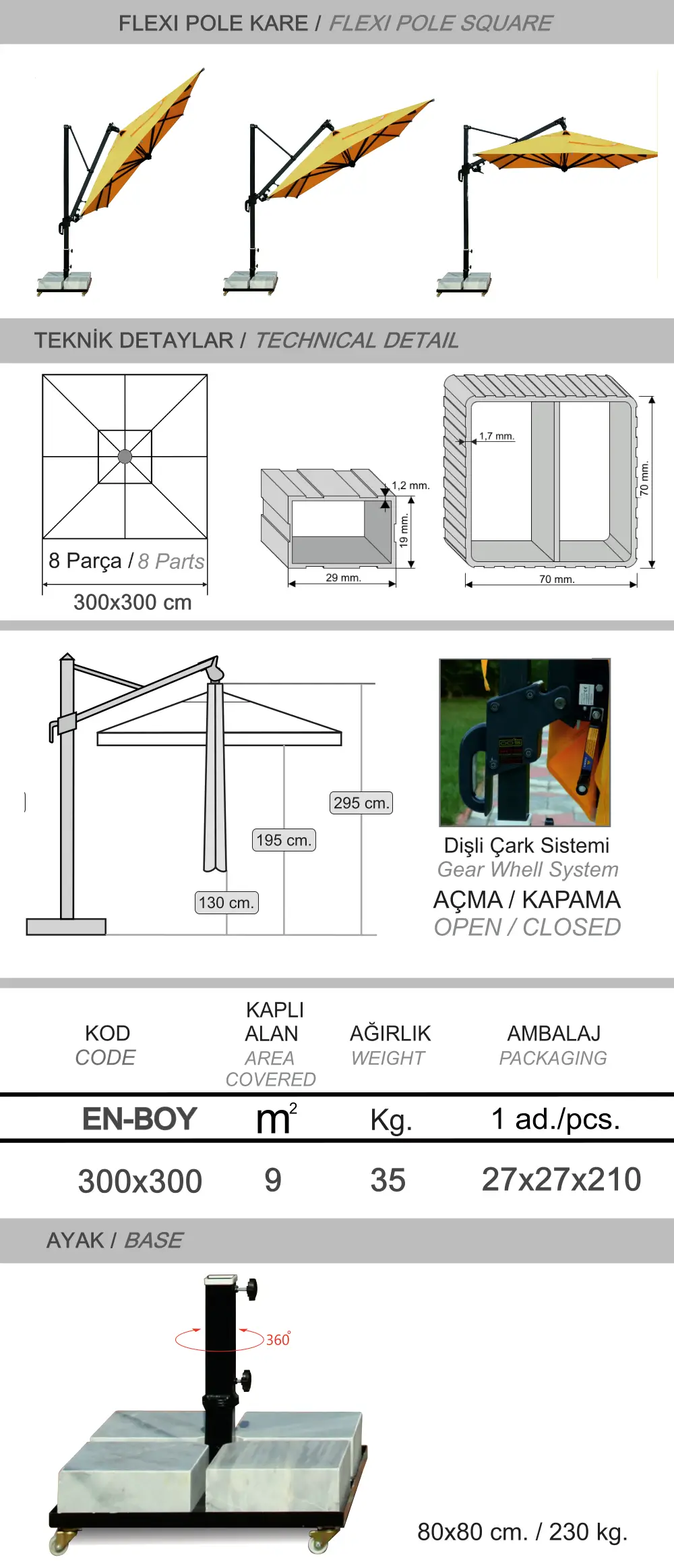 Hareketli yuvarlak bahçe şemsiyesi