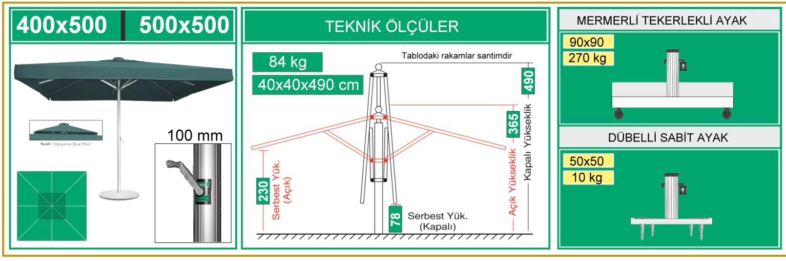 500x500 şemsiye ölçüleri