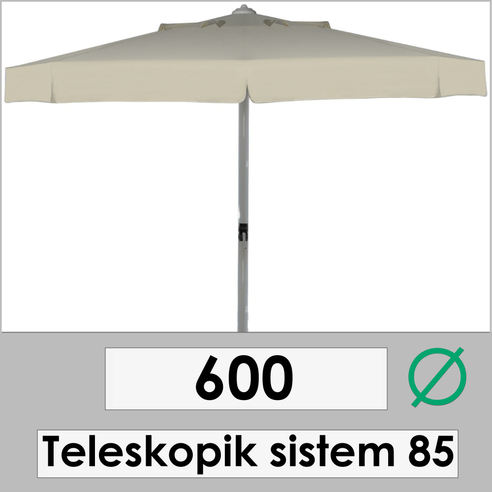 600 cm çapında teleskopik şemsiye