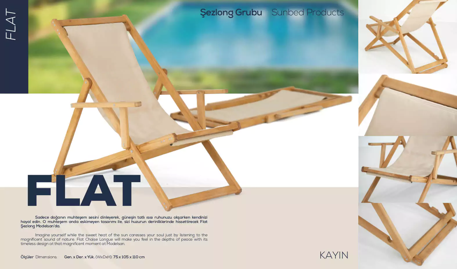 Flat ahşap katlanır şezlog