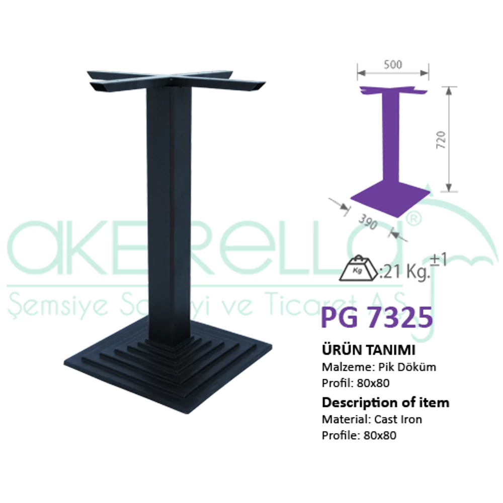 PG 7325 MASA AYAĞI ölçüsü