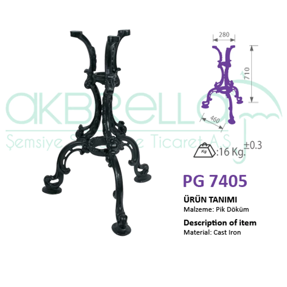 PG 7405 MASA AYAĞI ölçü