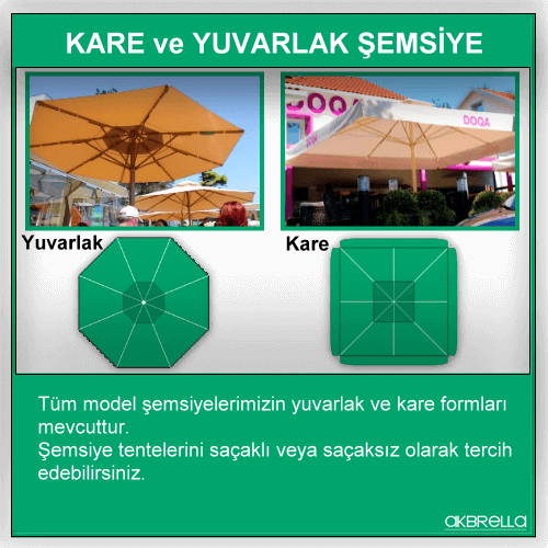 Kare ve yuvarlak şmsiye