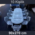 10 kişilik dış mekan bahçe, balkon için alüminyum döküm ferforje kollu tavuskuşu figürlü oval masa sandalye takımı
