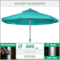 500 Çap 100mm yuvarlak silver teleskopik alüminyum gövdeli büyük bahçe cafe şemsiyesi