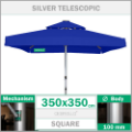 3.5x3.5 metre 100mm kare silver teleskopik alüminyum gövdeli büyük cafe bahçe şemsiyesi