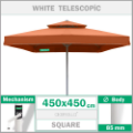 4.5x4.5 metre 85mm kare ultra teleskopik alüminyum gövdeli büyük bahçe şemsiyesi, cafe şemsiyesi