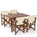 4 kişilik 80x120x72 dış mekan cafe restoran için bahçe masa kumaşlı katlanır rejisör sandalye takımı, yemek masası seti