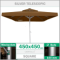 4.5x4.5 metre 100mm kare silver teleskopik alüminyum gövdeli büyük bahçe cafe bahçe şemsiyesi