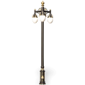 450x110 cm - E27 DUY Ferforje balkan motifli aşağı yöne bakan üç (3) fenerli cam küre alüminyum döküm dekoratif bahçe aydınlatma direği