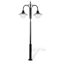 300x60 cm - E27 DUY Şapkalı cam küre motifli aşağı yöne bakan iki (2) fenerli alüminyum döküm klasik dekoratif park bahçe aydınlatma direği