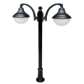 130x89 cm - E27 DUY Şapkalı cam küre motifli aşağı yöne bakan iki (2) fenerli alüminyum döküm dekoratif kısa bahçe aydınlatma direği