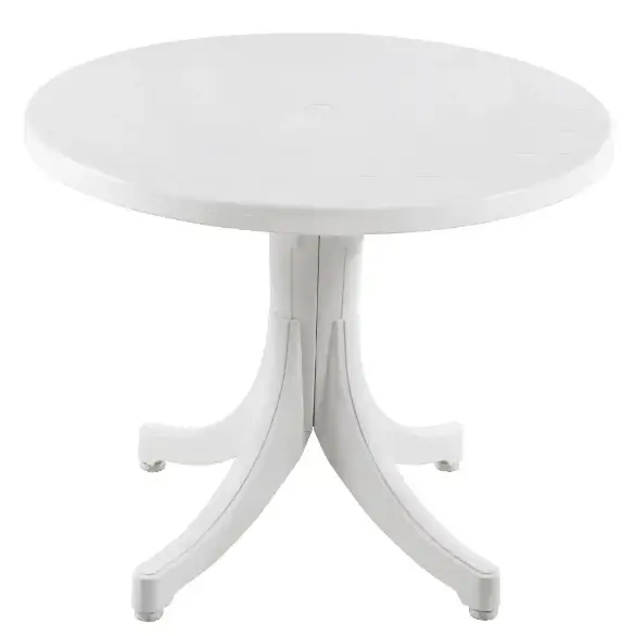 Beyaz plastik yuvarlak masa tek ayak