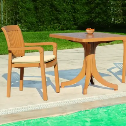 Mistral plastik sandalye teak detay