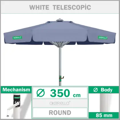 350 ap 85mm yuvarlak ultra teleskopik alminyum gvdeli byk bahe emsiyesi, cafe emsiyesi