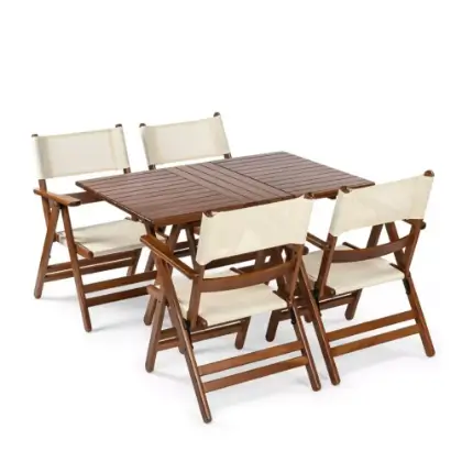 4 kiilik 80x140 d mekan cafe restoran iin bahe masa kumal katlanr sandalye takm, yemek masas seti