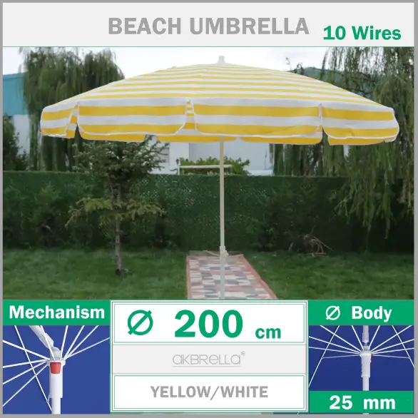 Sarı beyaz plaj şemsiyesi