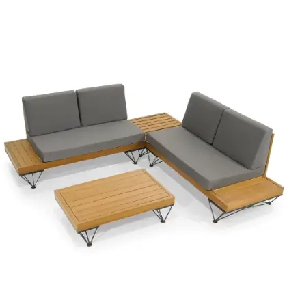 Bexsa Drt kiilik modern sehpal Bexa model iroko ahap minderli ke oturma seti