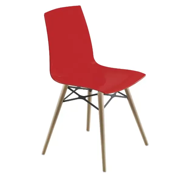 Transparan ahşap ayaklı sandalye kırmızı
