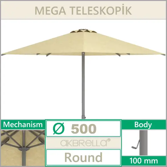Mega Teleskopik Cafe Bahçe Şemsiyesi 500 cm Çap
