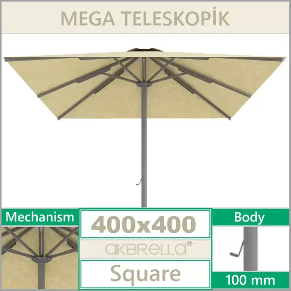 Mega Teleskopik Cafe Bahçe Şemsiyesi 4x4 Metre