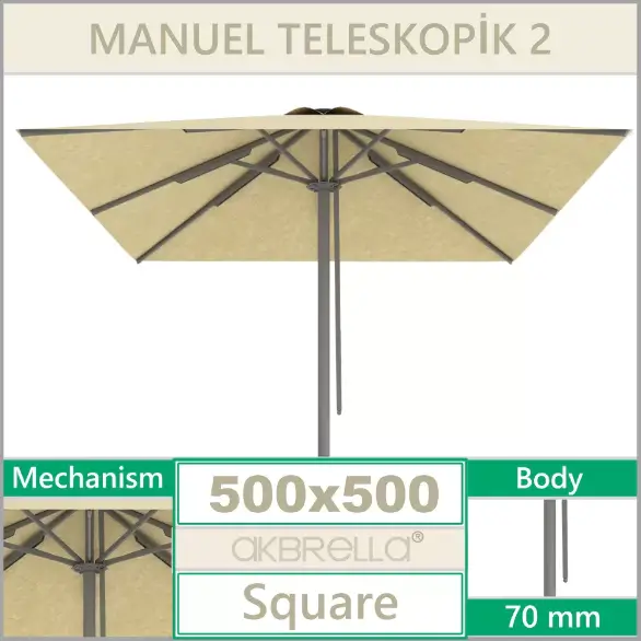 Manuel Teleskopik Cafe Bahçe Şemsiyesi 5x5 Metre