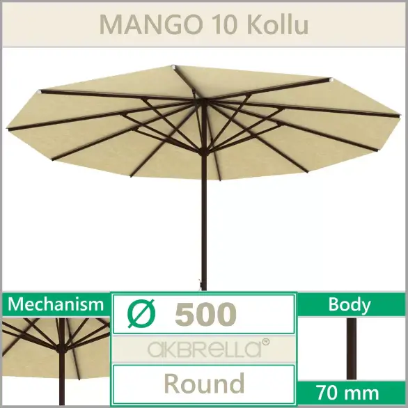 10 Kollu Yuvarlak Mango Güneş Şemsiyesi 500 Çap