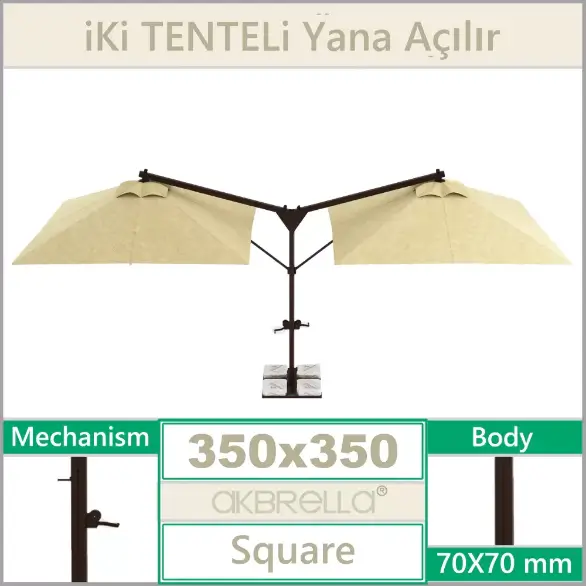 Çift Başlı Yandan Direkli Bahçe Şemsiyesi 3.5x3.5 Metre