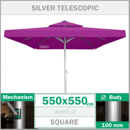 5.5x5.5 metre 100mm kare silver teleskopik alminyum gvdeli byk bahe emsiyesi, cafe emsiyesi, teras emsiyesi