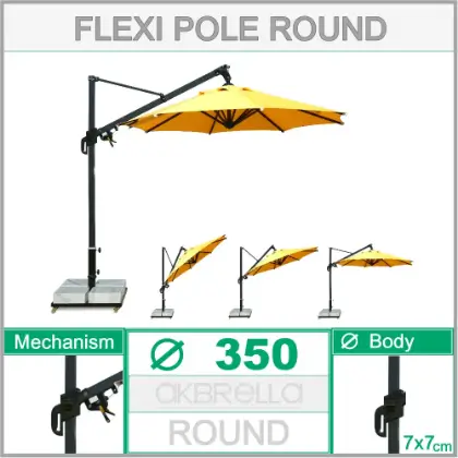 350 ap flexi gne ynne ayarlanr yuvarlak yandan direkli emsiye, bahe iin yandan gvdeli emsiye