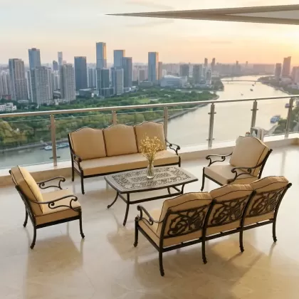 8 kişilik alüminyum döküm dış mekan bahçe balkon için ferforje minderli koltuk oturma seti 2