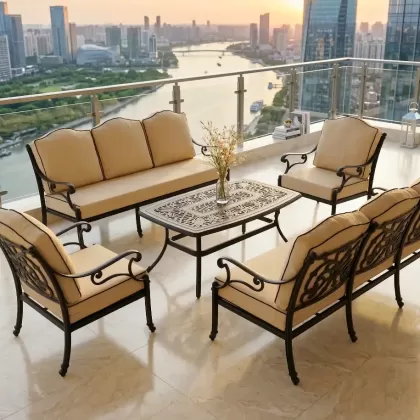 8 kişilik alüminyum döküm dış mekan bahçe balkon için ferforje minderli koltuk oturma seti 3