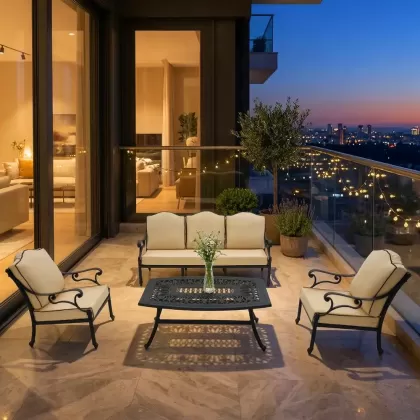 5 kişilik alüminyum döküm dış mekan bahçe balkon için ferforje minderli koltuk oturma seti 2