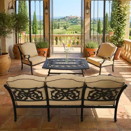 5 kişilik alüminyum döküm dış mekan bahçe balkon için ferforje minderli koltuk oturma seti 3