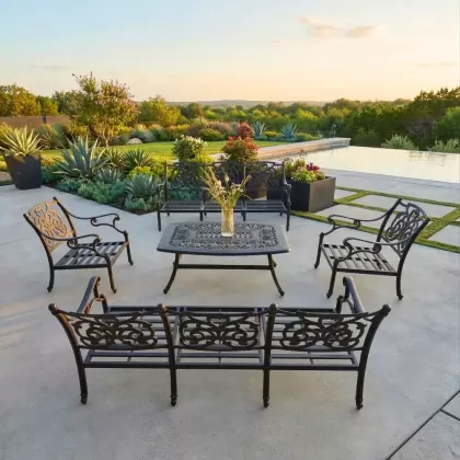 5 kişilik alüminyum döküm dış mekan bahçe balkon için ferforje mindersiz koltuk oturma seti 2