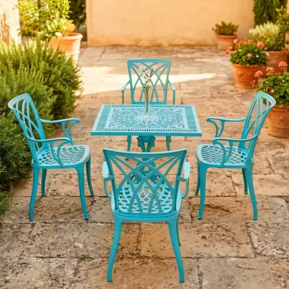 4 Kişilik mindersiz modern alüminyum döküm masa seti 2