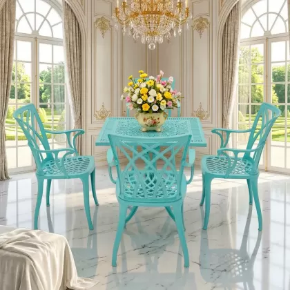 4 Kişilik mindersiz modern alüminyum döküm masa seti 3