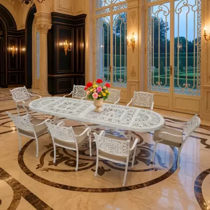 8 kişilik mindersiz alüminyum döküm ferforje masa takımı 2