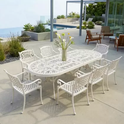 8 kişilik mindersiz alüminyum döküm ferforje masa takımı 3