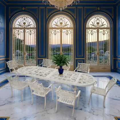 8 kişilik mindersiz alüminyum döküm ferforje masa takımı 4