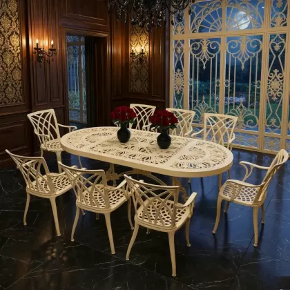 8 kişilik mindersiz alüminyum döküm ferforje masa takımı 2