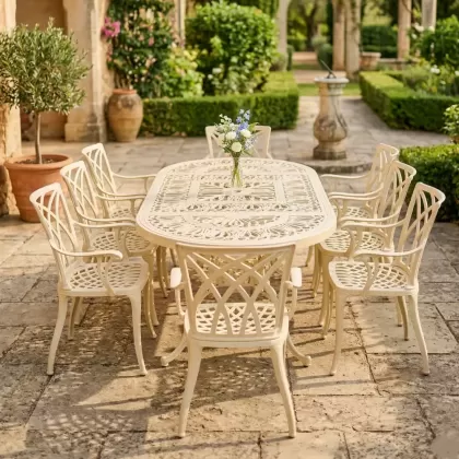 8 kişilik mindersiz alüminyum döküm ferforje masa takımı 3