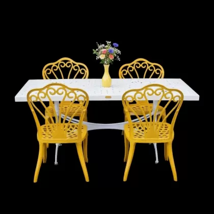 4 kişilik dış mekan bahçe, balkon için alüminyum döküm ferforje kolsuz tavuskuşu figürlü dikdörtgen masa sandalye takımı 2