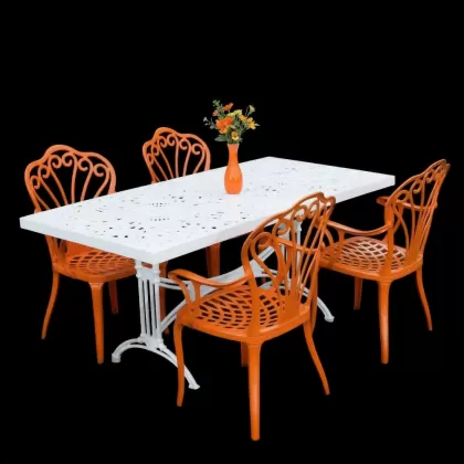 4 kişilik dış mekan bahçe, balkon için alüminyum döküm ferforje kollu tavuskuşu figürlü dikdörtgen masa sandalye takımı 33