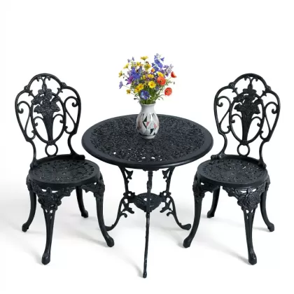 2 kişilik ferforje alüminyum döküm masa sandalye takımı siyah