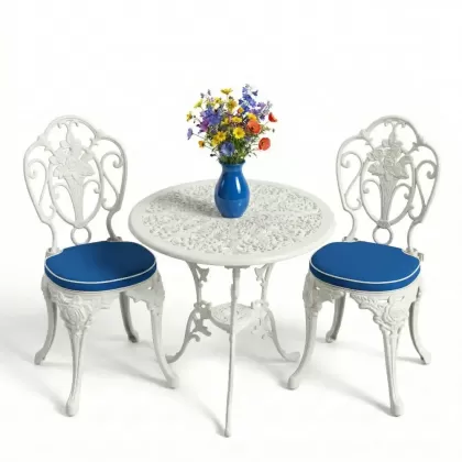 2 kişilik ferforje alüminyum döküm masa sandalye takımı beyaz