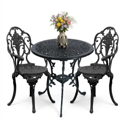 2 kişilik ferforje alüminyum döküm masa sandalye takımı siyah