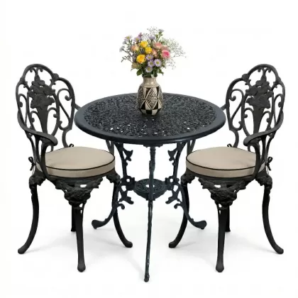 2 kişilik ferforje alüminyum döküm masa sandalye takımı minderli