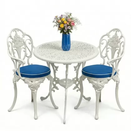 2 kişilik ferforje alüminyum döküm masa sandalye takımı beyaz